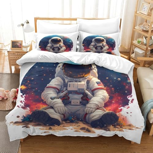 Housse de couette 135x200 astronaute espace parure de lit single microfibre 3D - 3