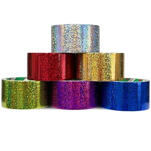 GiftExpress 6 Holographic Heavy-Duty Assorted Colored Duct Tapes, Sparkle Glitter Tapes for...
