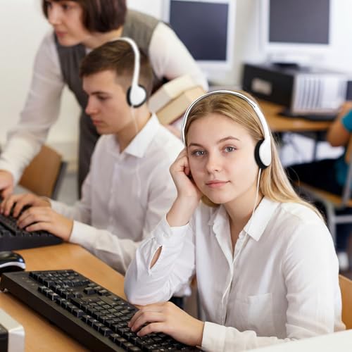 Image of Konohan 10 Pack Headphones Bulk Headphone for School Classroom Student Wired Headphones Adjustable with 3.5 mm Jack for Adults (White)