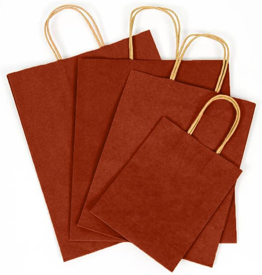 Solid Print Holiday Gift Twisted Handles Kraft Paper Bags in Bulk, Multipurpose use, Suitable for Every Occasion, 10 X 5 X 13, Ruby Red