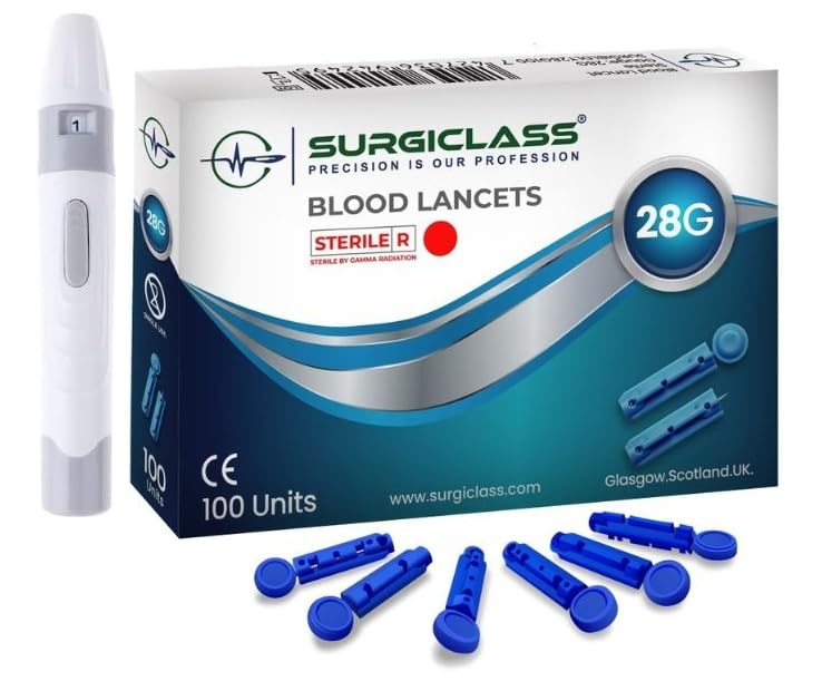 Blutlanzetten steril Gr. 28G, 100 Stk. kompatibel u.a. zu Stechhilfe von SD CodeFree, Medisana, einfache Blutprobe-Entnahme, u.a. zur Diabetes-Messung bei Blutzucker BLD28G100+DE