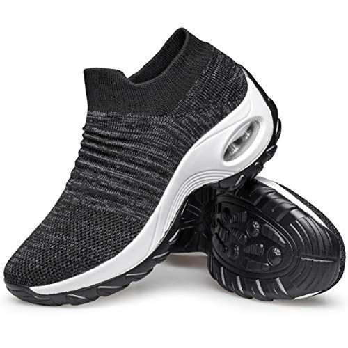 Image of YHOON Women's Walking Shoes - Sock Sneakers Slip on Mesh Platform Air Cushion Athletic Shoes Work Nurse Comfortable