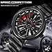 Mens Wrist Watch Creative 3D Spinning Car Wheel Rotating Watches Rim Hub Design Fashion Quartz Stylish Wristwatch with Stainless Steel Strap Gifts for Car Enthusiasts (Black)