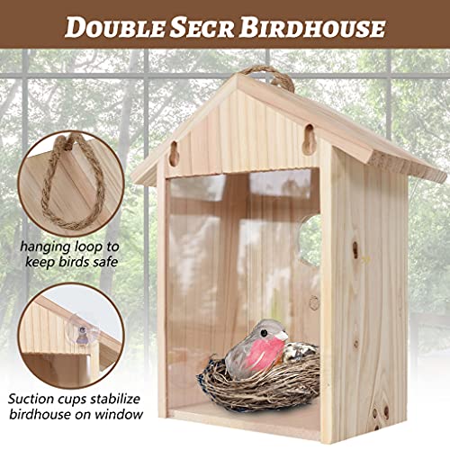 Keaiduoa Wooden Bird House For Outside Window Bird Nesting Box See Through Birdhouse With Strong Suction Cups For Blue Birds #TOP5