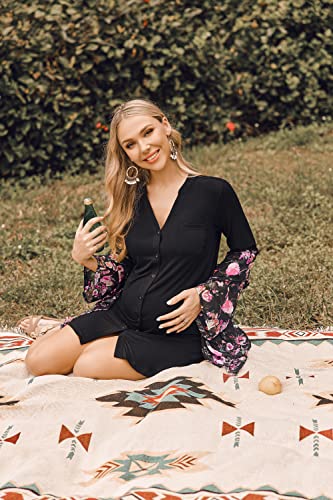 Ekouaer Women's Nightgown V Neck Striped Button Down Sleepwear 3/4 Sleeves Nightshirts Soft Button Sleep Dress S-XXL3