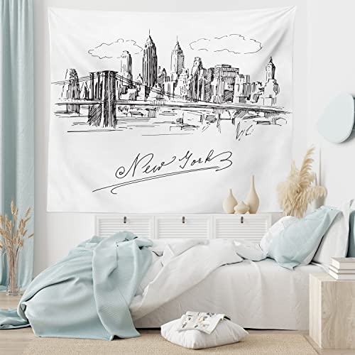 Lunarable Nyc Tapestry, New York City Contemporary Business Metropolis Corporate Town Monochromic Sketch, Fabric Wall Hanging Decor For Bedroom Living Room Dorm, 28" X 23", White Black #TOP4