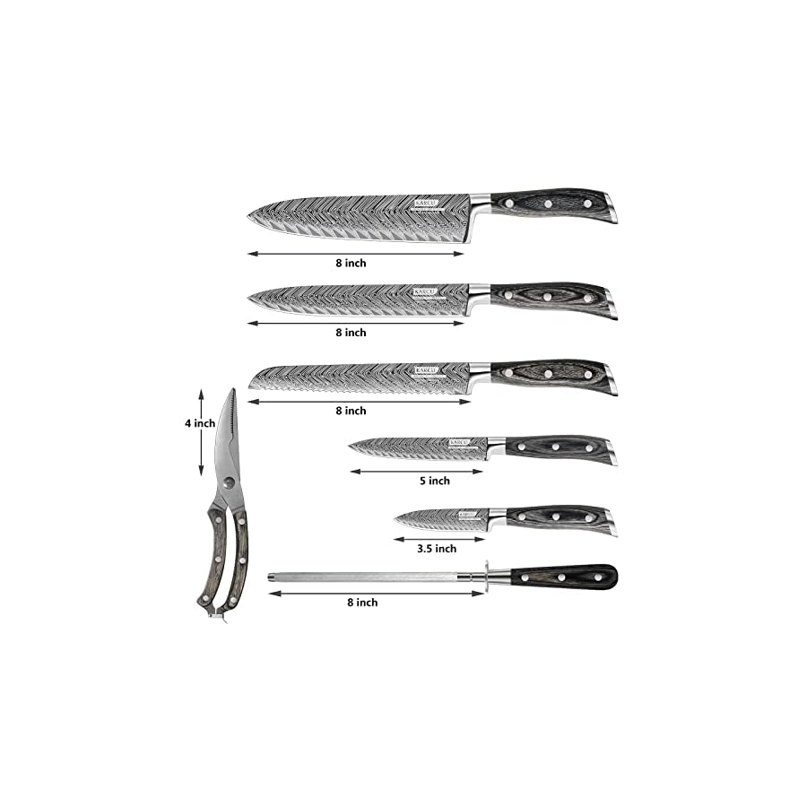 Chef Knife Set, Karcu Professional 8-Piece German High Carbon Stainless Steel Kitchen Knife Block Sets with Sharpener, Black