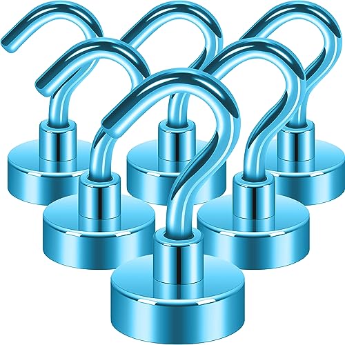 Image of Neosmuk Magnetic Hooks, 22 lb+ Heavy Duty Earth Magnets with Hook for Refrigerator, Extra Strong Cruise Hook for Hanging, Magnetic Hanger for Cabins, Grill (Blue, Pack of 6)