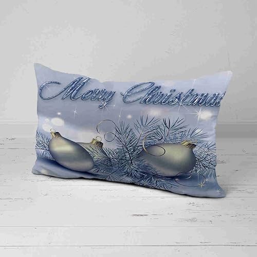 Miniatura 3 de Funda de cojín con diseño de esferas de Feliz Navidad con diseño de hojas de pino, color aguamarina, blanco, azul, degradado, funda de cojín con