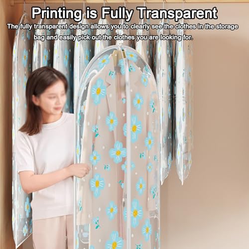 5 Pack Clear Garment Bags for Hanging Clothes with Zipper, Hanging Clothes Bag PVC Thickened Fabric, Dustproof and Moisture-proof, Vertical Compression Storage(Blue,60x140cm/24x55in)4
