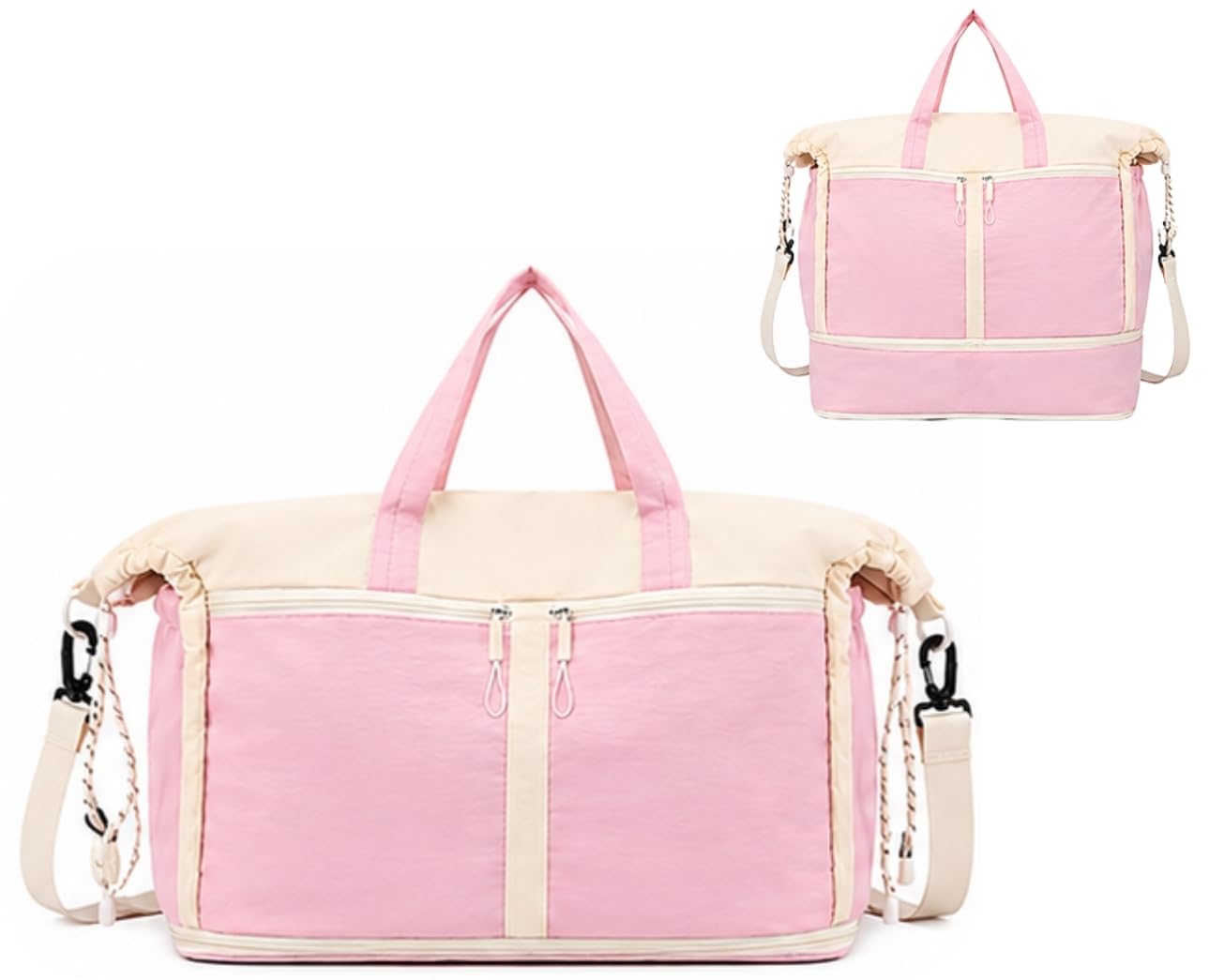 Duffle Bag for Women & Men Expandable Travel Duffel Bags for Traveling Gym Weekend Trips (Pink)-image-49