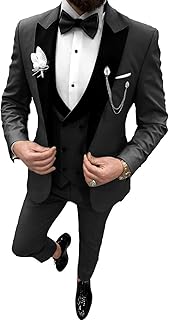 Double Breasted Mens Tuxedo Suit Set 3 Piece Wedding Tuxedos for Men Slim Fit Prom Suits Groom Tux with Bow Tie