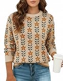 GraceSelect Women's Long Sleeve Crewneck Sweater 2025 Apricot Fall Printed Oversized Knitted Pullover Top Trendy Clothes