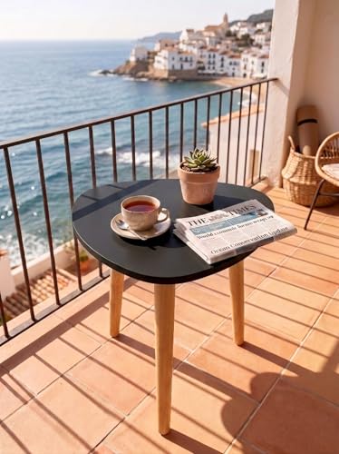 Image of Modern Triangle Side Table with 3 Wooden Legs, Minimalist End Table /Coffee Table for Living Room, Bedside Nightstand for Bedroom, Balcony & Small Spaces