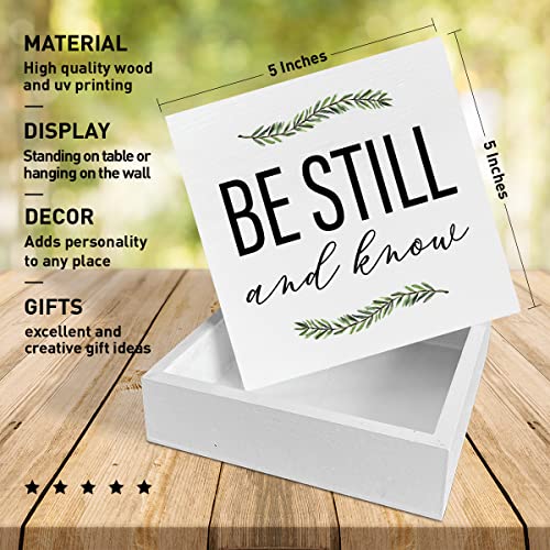 Christian Desk Wooden Box Sign Decor, Be Still And Know, Home Office Religious Motivational Decor Scripture Bible Verse Desk Decoration Inspirational Christian Baptism Gifts For Women Men #TOP1