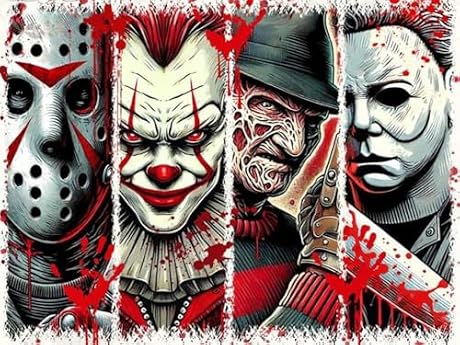 MBNTJHT Halloween Diamond Painting Kits for Adults Beginners,5D Full Round Drill Horror Movie Diamond Art Kits for Adults,DIY Gem Art Painting and Crafts for Holiday Gifts 12x16 Inch.