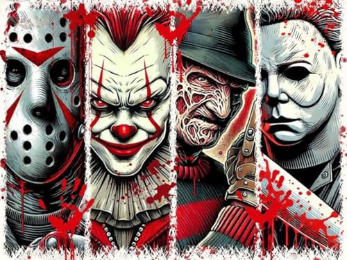 Image of MBNTJHT Halloween Diamond Painting Kits for Adults Beginners,5D Full Round Drill Horror Movie Diamond Art Kits for Adults,DIY Gem Art Painting and Crafts for Holiday Gifts 12x16 Inch.