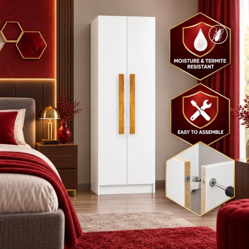 Image of Bniture Wooden Almirah for Clothes, Door for Bedroom, 2 Door Wardrobe with 4 Shelves Huge Storage Space (46D x 60W x 182H CM) | 3 Year Warranty (Frosty White)