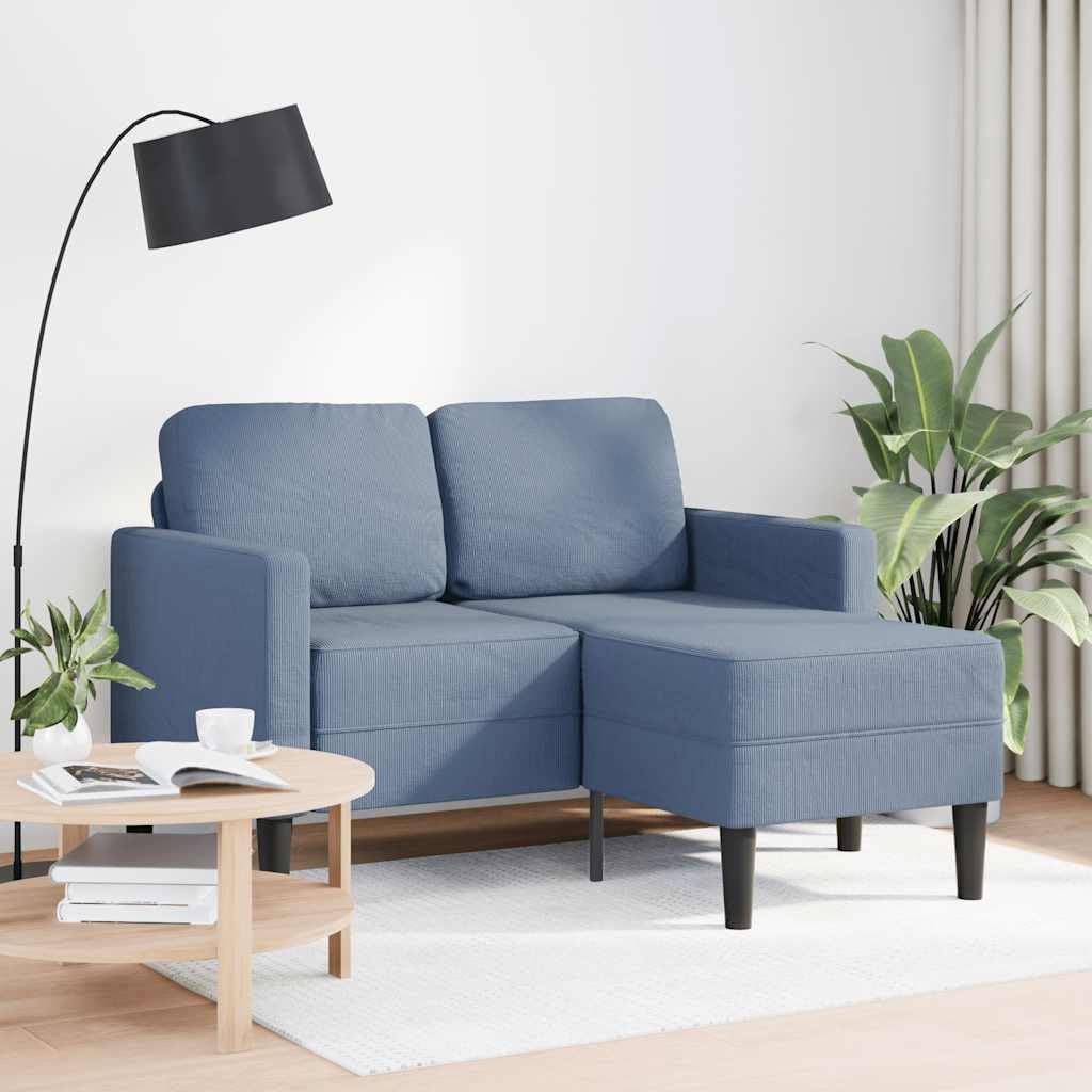 Genérico Sofá de 2 plazas con Chaise Longue Forma de L Azul 125 cm Lino,Mobiliario,Sofás,Azul,4107079
