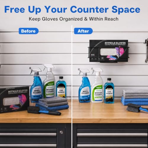 Image of Glove Box Holder Wall Mount Set with 100 Nitrile Gloves, 2 Pack, Black | 1 Small & 1 Large Holder for Multiple Box Sizes