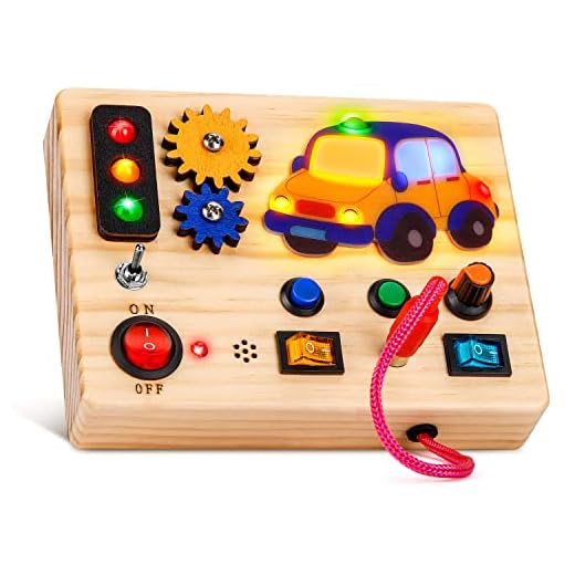 Auney Montessori Busy Board with Traffic Led Lights,Wooden Sensory Toys for Toddlers 1-3,Baby Travel Toys with 7 Different Led Lights Sound Button,Educational Toys for 1+ Year Old Boy Car Style Gift