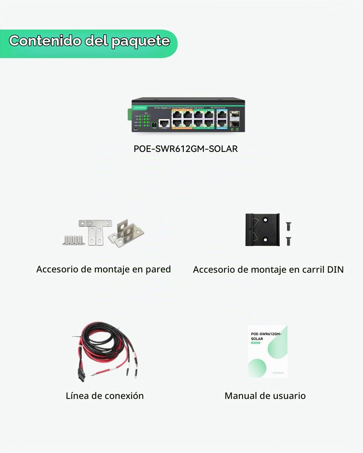 LINOVISION Conmutador PoE Industrial gestionado por Nube de 12 Puertos L2+ con Entrada de alimentación redundante DC8~57V, conmutador PoE Solar Gigabit 12V, IEEE802.3af/at, presupuesto Total 240W