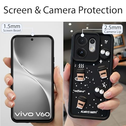 Image of DARKFIT Back Case Cover Compatible for Vivo V60 5G | Cute Fun Cartoon 3D Ball | Coffee Silicone Case | Case Cover with Camera & Body Protection | Shock Proof | for Vivo V60 5G | Color Black