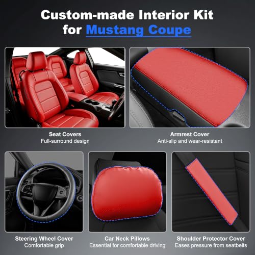 Image of AOMSAZTO Custom Fit Seat Covers for Ford Mustang Coupe 2015-2026 Red