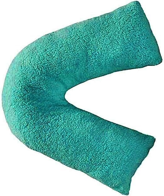 Laam linen Teddy Fleece V Shaped Pillow For Support Maternity Neck Back Soft Warm Plush Cosy Fleece Cover Orthopaedic V Shape Pillow Non-Allergenic (Teddy Fleece Teal, Cover Only)