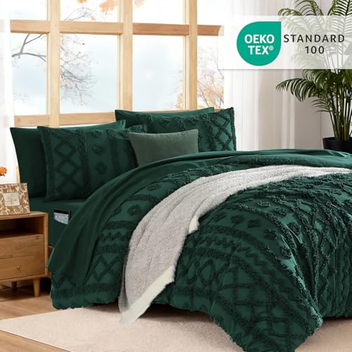 WRENSONGE Queen Size Comforter Set with Sheets - 7 Pieces Emerald Green Tufted Bed in a Bag Queen Shabby Chic Bedding Sets with 1 Comforter, 2 Sheets, 2 Pillowcases & 2 Shams — view 6