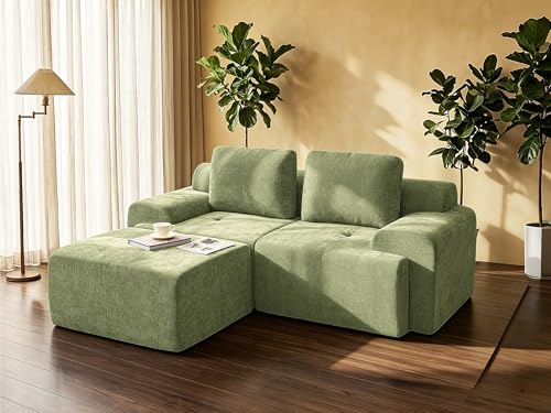 Image of 85 inch L Shaped Oversized Boneless Couch, Comfort Cloud Sectional Couches for Living Room, Modular Sofa High Back & Extra Deep Seat, No Assembly, Chenille(Olive Green, 85 inch- L Shaped(2+1))