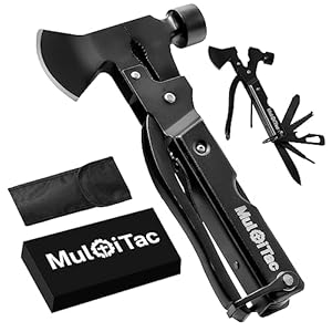 Camping Multitool Hatchet Axe Hammer by MultiTac, 16-in-1 Survival Gear with Knife, Pliers, Saw, Screwdriver, Bottle Opener, Fish Descaler – Unique Birthday Gifts for Men Dad Husband Boyfriend