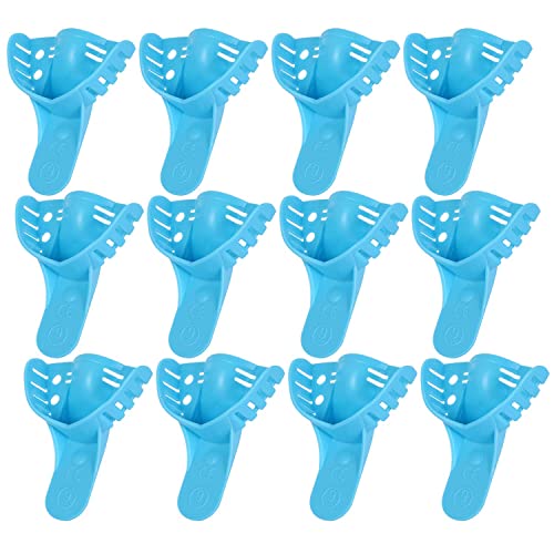 Image of JMU Dental Impression Trays, 9 Anterior Upper, Autoclavable, 120 Pcs | Perforated Disposable Impression Trays, Plastic, 10 Bags, Blue