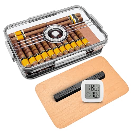 CIGARLOONG Cigar Humidor with Hygrometer and Humidifier Cedar Wood & PP Multi-Storey Airtight Cigar Storage Box/Case for 30 Cigars (Small)