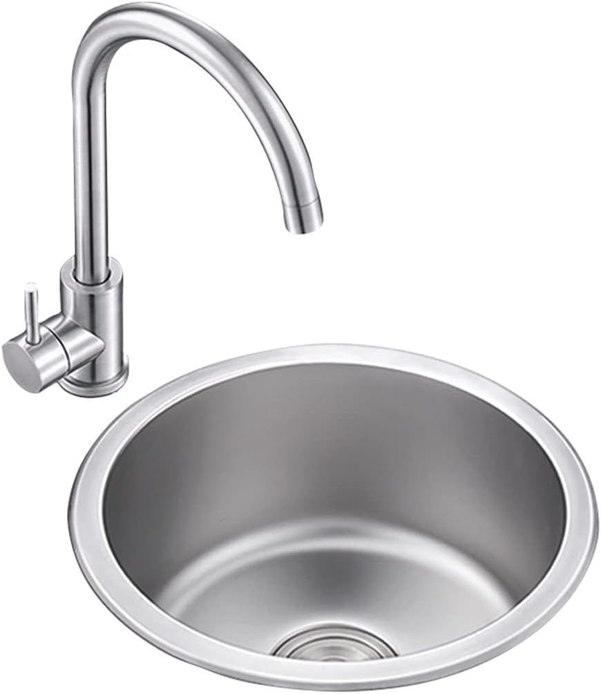 Kitchen Sink. Stainless Steel Metal Dishwashing Pool Single Bowl Bar Prep with Faucet & Drain RV Sink Drop-in(Silver 35×35cm) (Silver 32×32cm)