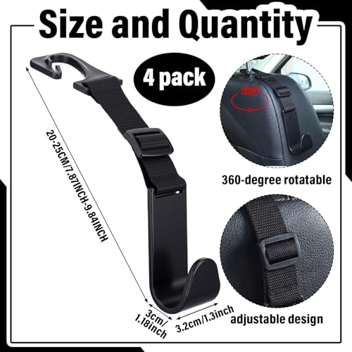 Unittype 4 Pcs Hard Hat Hook for Truck Adjustable Hard Hat Holder Hardhat Holder for Truck Seat Back Organizer 55 lb Load Heavy Duty Hardhat Hanger Storage Car Vehicle Headrest Bag Gear(Black)