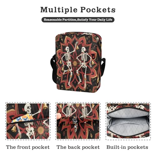 Boho Mandala Flower and Human Skeleton messenger bag crossbody cross body bag for woman Shoulder Handbag For Travel Adjustable Strap for business Outdoor Daily2