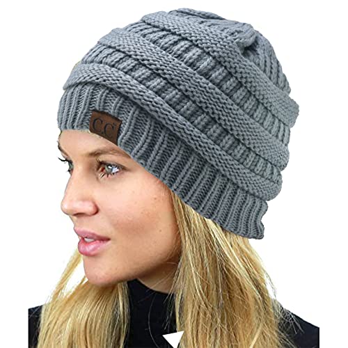 C.C Unisex Chunky Soft Stretch Cable Knit Warm Fuzzy Lined Skully Beanie (Winter Mint)