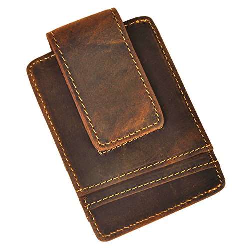 Le'aokuu Genuine Leather Magnet Money Clip Credit Card Case Holder Slim Wallet