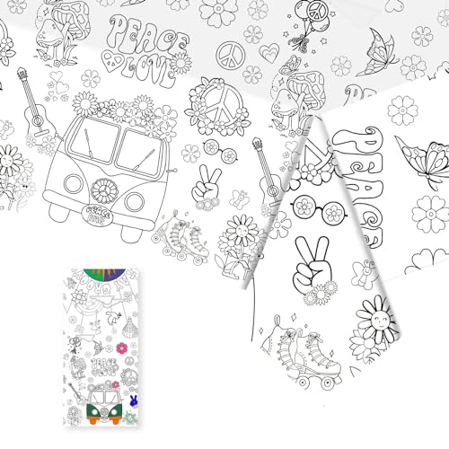 POPOYU Nappe Coloriage Hippie,137x274cm Nappe à Colorier pour Enfants,Nappe Poster Géant avec...