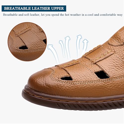 Leather Sandals for Men, Adjustable Dress Hiking Water Beach Shoes Comfortable Outdoor Sport Sandals for Walking Travel Trekking Camping3