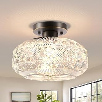 11" Large Semi Flush Mount Ceiling Light,Oil Rubbed Bronze Globe Glass Light Fixture,Vintage Hallway Light Fixture,Close to Light Fixtures Ceiling Mount for Kitchen Bathroom,Bulb not Included