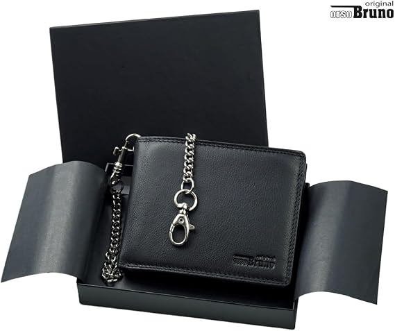 Black Wallet with Chain in High-Quality Leather Landscape Format Biker Wallet with Chain Wallet Wallet Men Black