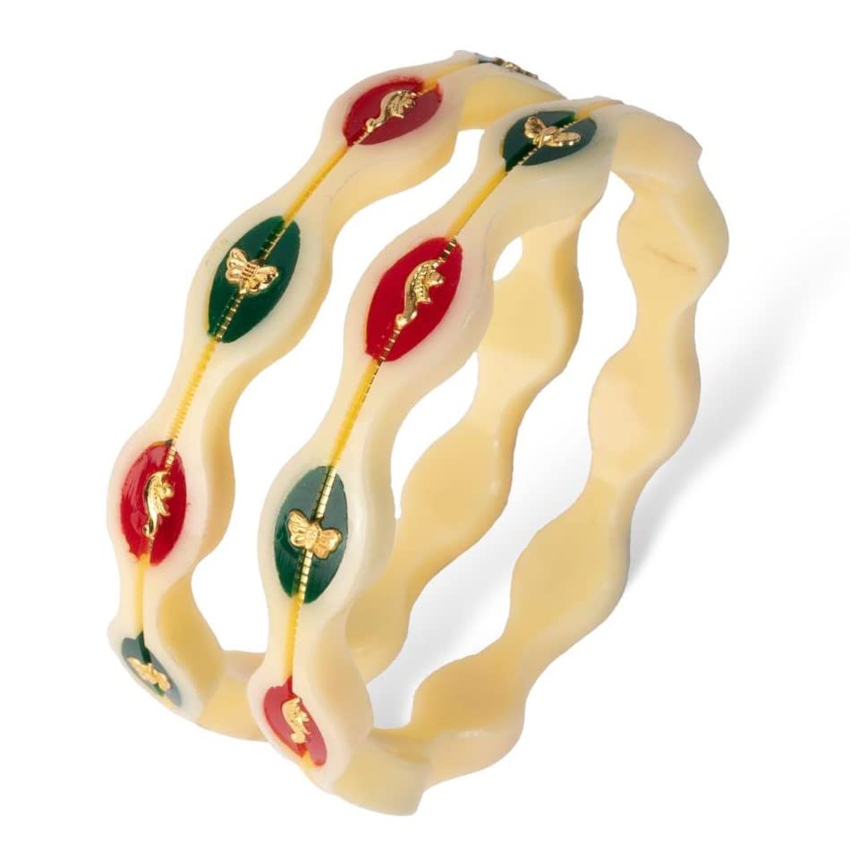 Hem Jewels by Ashok Jewellers 22kt (916) Yellow Gold Handmade Pola Bangles/Wedding Chooda/Churas for Women with Purity Certificate (Set of 2pcs) - Butterfly