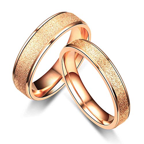 Anel de jateamento de areia fosca de aço inoxidável, ouro rosa, aliança de noivado e noivado para casal, Aço inoxidável