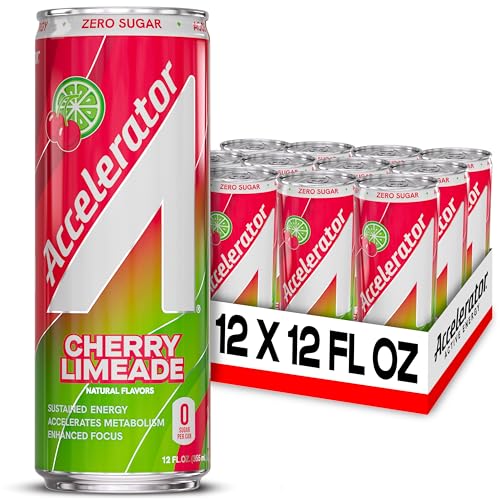 Image of Accelerator Active Energy Drink, Cherry Limeade 12oz can (12 pack) | Zero Sugar, Sustained Energy from 100% Natural Caffeine (200mg from Green Coffee Bean & Green Tea extract)