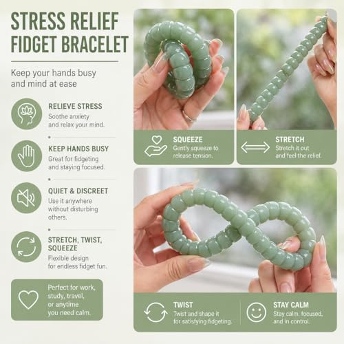 Image of Fidget Bracelet Fidget Adults Anxiety Relief Items Bodhi Beads Jewelry Stretch Sensory Beaded Bracelets for Women Men Christmas Stocking Stuffers