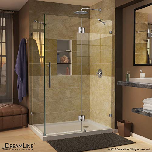 DreamLine Quatra Lux 32 1/4 in. D x 46 3/8 in. W x 72 in. H Frameless Hinged Shower Enclosure in Chrome, SHEN-1332460-01