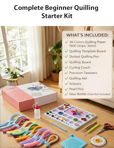 YURROAD Quilling Set, Quilling Papier Werkzeug Set mit 36 Farben 900 Quilling Papierstreifen 3mm, Quilling Stift, Quilling Brett, Quilling Vorlagen, Quilling Starter Set für Anfänger - BK13