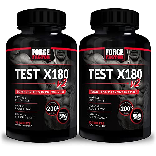 Test X180 v2 Testosterone Booster for Men, Testosterone Supplement with Testofen and NO3-T Nitrates to Build Muscle, Increase Nitric Oxide, and Enhance Performance, Force Factor, 180 Tablets (2-Pack)